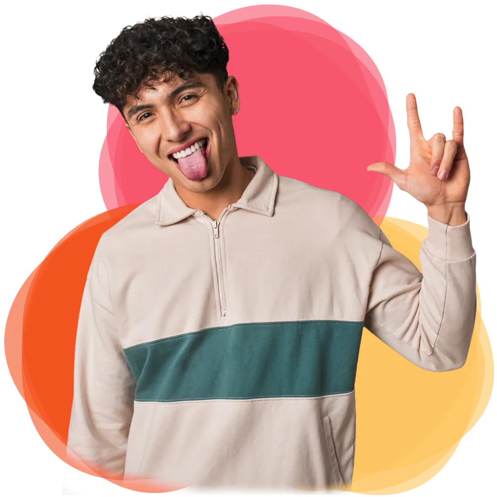 Jovem descontraído fazendo gesto de rock